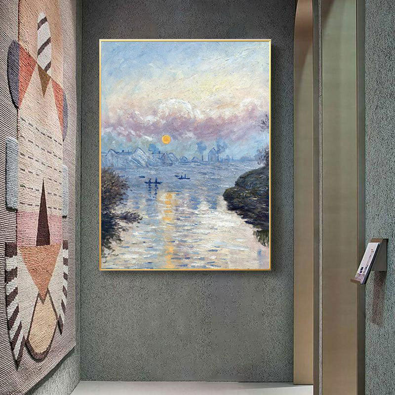 Contemporary Riverside Landscape Canvas Kitchen Wall Art Decor in Blue, Multiple Sizes Blue Clearhalo 'Art Gallery' 'Canvas Art' 'Contemporary Art Gallery' 'Modern' Arts' 1690687
