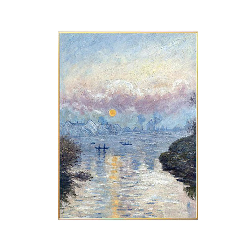 Contemporary Riverside Landscape Canvas Kitchen Wall Art Decor in Blue, Multiple Sizes Clearhalo 'Art Gallery' 'Canvas Art' 'Contemporary Art Gallery' 'Modern' Arts' 1690690