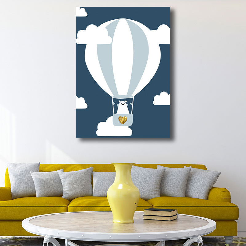 Cute Bear Wrapped Canvas Cartoon Decorative for Children Bedroom Wall Art Decor in Blue Blue Design 1 Clearhalo 'Art Gallery' 'Canvas Art' 'Kids' Arts' 1690969