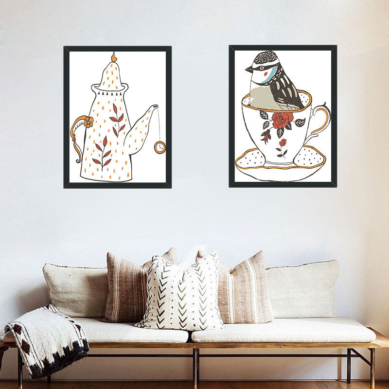 Classic Tea Set Wall Decor Canvas Decorative Dark Color Art Prints for Dining Room White Clearhalo 'Art Gallery' 'Canvas Art' 'Traditional' Arts' 1691229