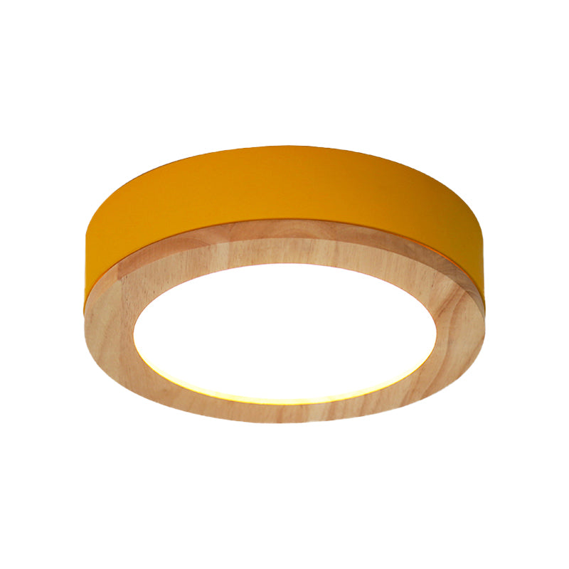 Drum Ceiling Light, Kids Flush Mount Light Fixture with Wood and Acrylic Shade for Bedroom Clearhalo 'Ceiling Lights' 'Close To Ceiling Lights' 'Close to ceiling' 'Flush mount' Lighting' 169250