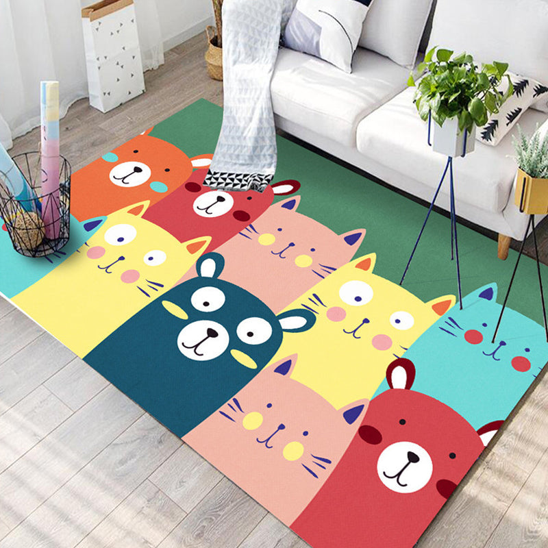 Kids Child's Room Rug in Blue and Pink Animal Cat Rabbit Dolphin Print Rug Polyester Pet Friendly Area Rug Green Clearhalo 'Area Rug' 'Rug' 1692580