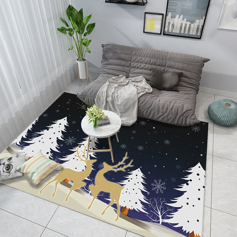 Casual Kids Rug in Black and Grey Animal Tiger Deer Pattern Rug Polyester Pet Friendly Carpet for Children's Room Dark Blue Clearhalo 'Area Rug' 'Rug' 1692780