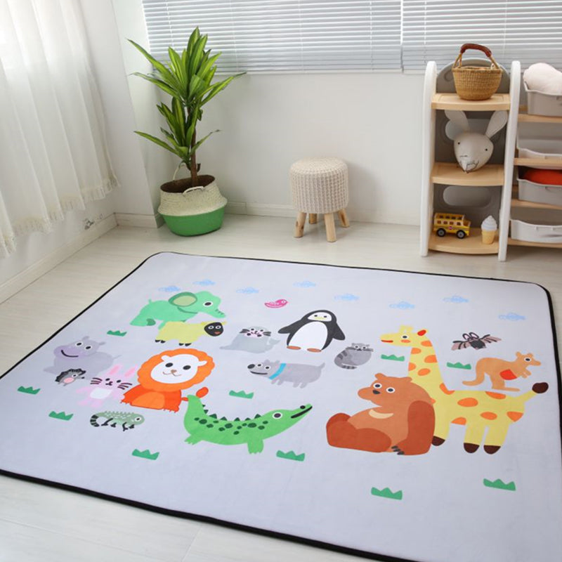 Kids Child's Room Rug in Pink and Blue Animal Penguin Giraffe Sheep Print Rug Wool Machine Washable Area Rug Clearhalo 'Area Rug' 'Rug' 1692929