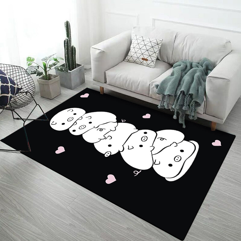 Kids Child's Room Rug in Black and Pink Animal Chicken Unicorn Pig Print Rug Polyester Anti-Slip Area Rug White Clearhalo 'Area Rug' 'Rug' 1693100
