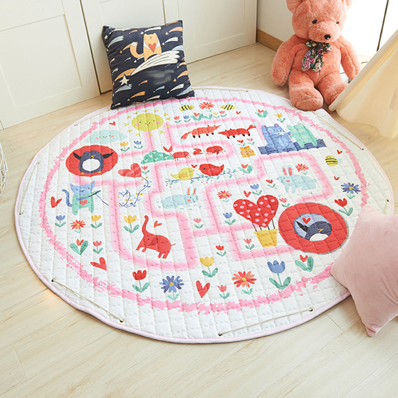 Grey and Pink Nursery Rug Kids Cars & Roads House Heart Pattern Area Rug Polyester Stain-Resistant Carpet Pink 4'11" x 4'11" Clearhalo 'Area Rug' 'Rug' 1693167