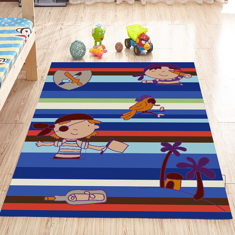 Pink and Blue Nursery Rug Kids Animal Bird Elephant Giraffe Pattern Area Rug Polyester Non-Slip Carpet Blue Clearhalo 'Area Rug' 'Rug' 1693504