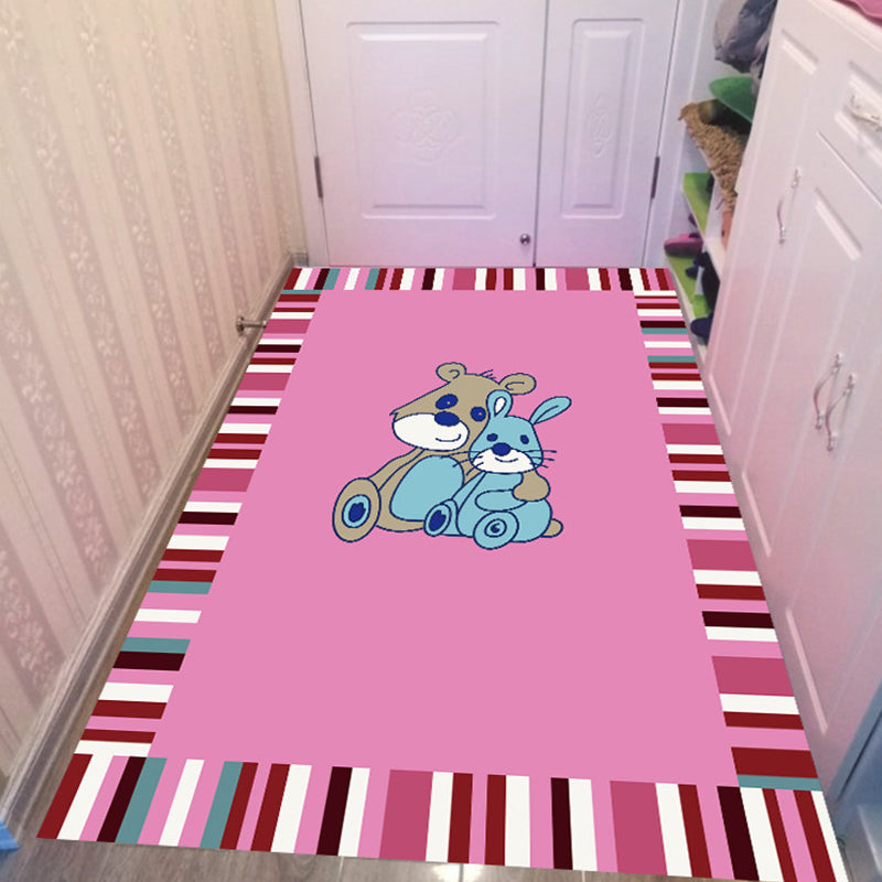 Pink and Blue Nursery Rug Kids Animal Bird Elephant Giraffe Pattern Area Rug Polyester Non-Slip Carpet Pink Clearhalo 'Area Rug' 'Rug' 1693510