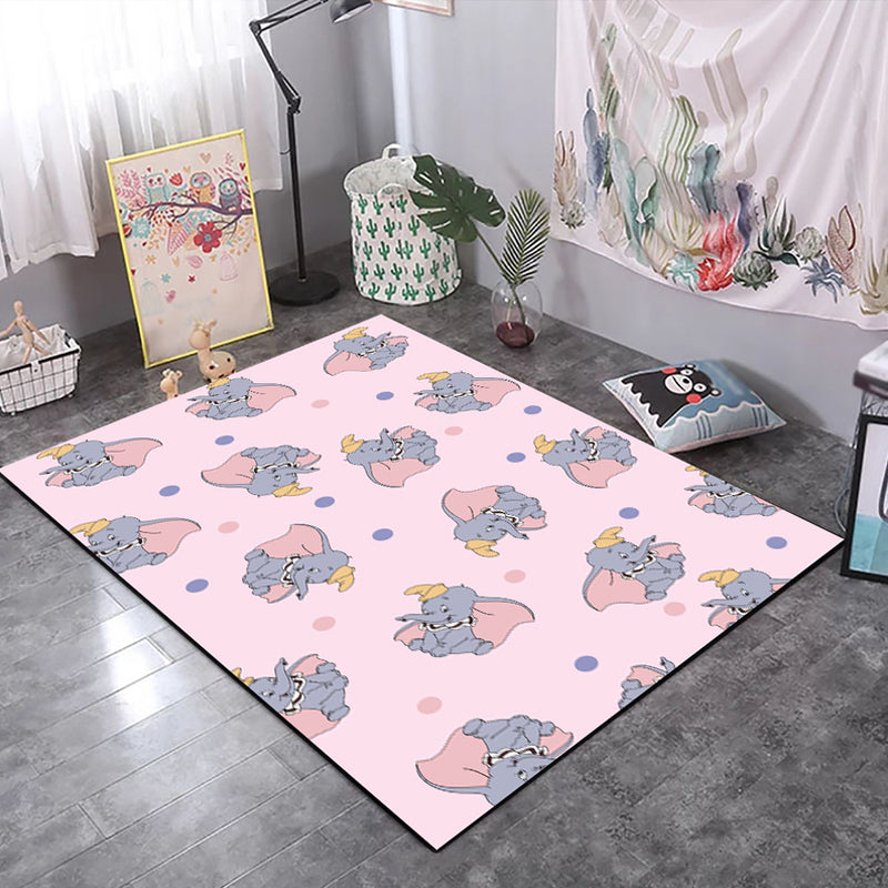Kids Child's Room Rug in Black and Pink Animal Tiger Elephant Pig Print Rug Polyester Stain-Resistant Area Rug Pink Clearhalo 'Area Rug' 'Rug' 1693545