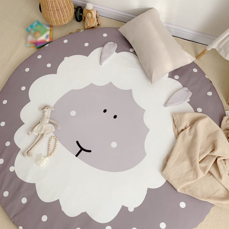 Kids Child's Room Rug in Grey Animal Sheep Rabbit Panda Print Rug Cotton Stain-Resistant Area Rug Grey 4'11" x 4'11" Design 1 Clearhalo 'Area Rug' 'Rug' 1693553