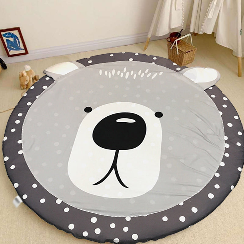 Kids Child's Room Rug in Grey Animal Sheep Rabbit Panda Print Rug Cotton Stain-Resistant Area Rug Grey 4'11" x 4'11" Design 3 Clearhalo 'Area Rug' 'Rug' 1693554