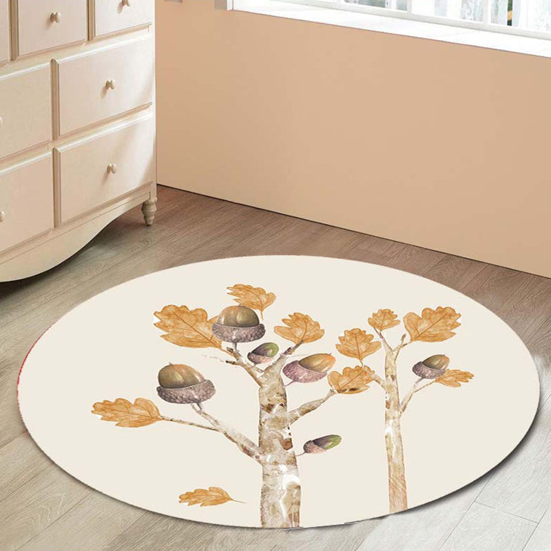 Casual Kids Rug in Ivory Botanical Tree Pattern Rug Polyester Pet Friendly Carpet for Children's Room Beige Design 2 Clearhalo 'Area Rug' 'Rug' 1693580