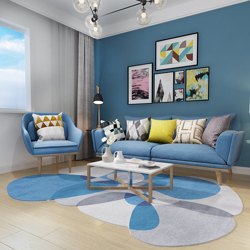 Novelty Living Room Irregular Rug in Grey and Blue Color Block Print Rug Polyester Non-Slip Backing Area Rug Blue Clearhalo 'Area Rug' 'Rug' 1693801