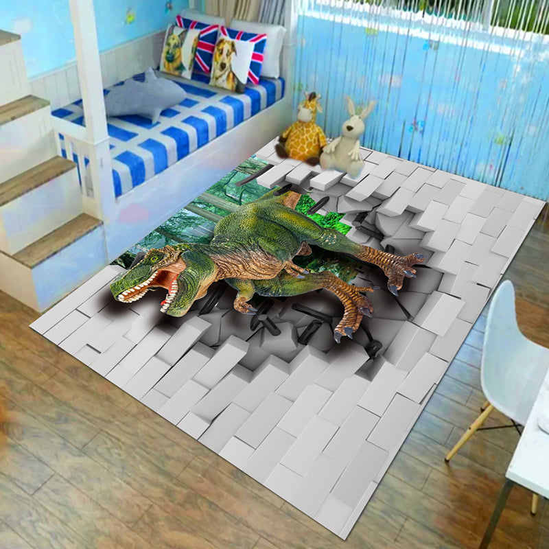 Kids Child's Room Rug in Brown and Green Animal Lion Elephant Deer Print Rug Polyester Non-Slip Area Rug Grey Clearhalo 'Area Rug' 'Rug' 1693978