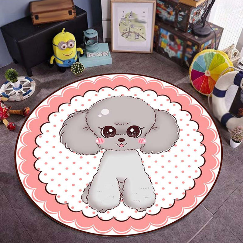 Pink and Red Nursery Rug Kids Animal Dog Pattern Area Rug Polyester Non-Slip Backing Carpet White Clearhalo 'Area Rug' 'Rug' 1693980