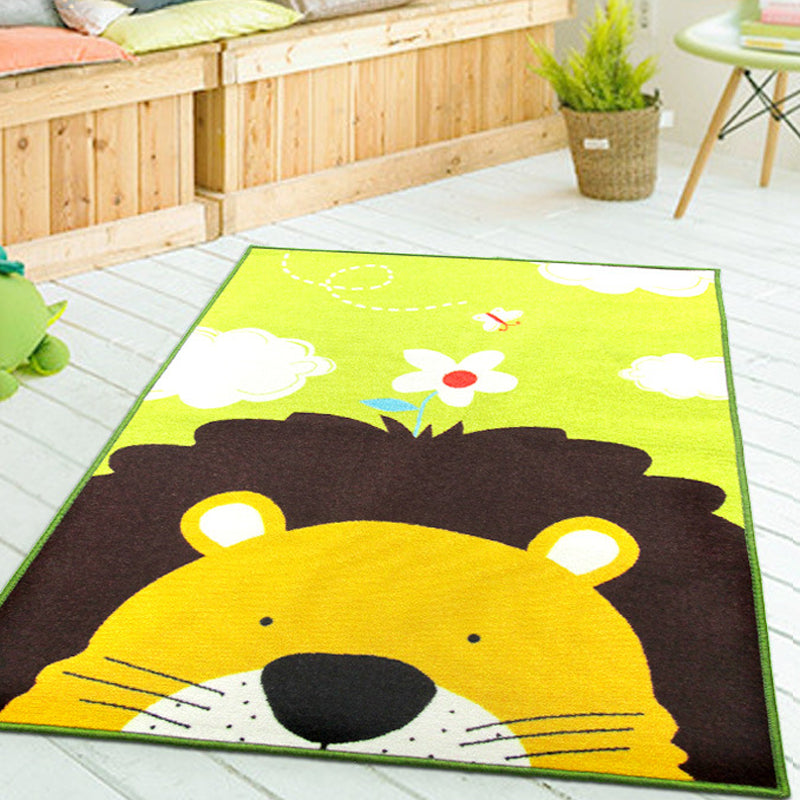 Cute Kids Rug in Green and Blue Animal Lion Panda Penguin Pattern Rug Polyester Anti-Slip Carpet for Children's Room Green 3'3" x 4'3" Clearhalo 'Area Rug' 'Rug' 1693994