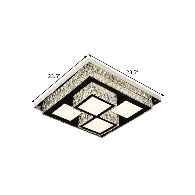 Simplicity LED Flush Mount Lamp Nickel Squared Close to Ceiling Light with Crystal Block Shade Clearhalo 'Ceiling Lights' 'Close To Ceiling Lights' 'Close to ceiling' 'Flush mount' Lighting' 1694126