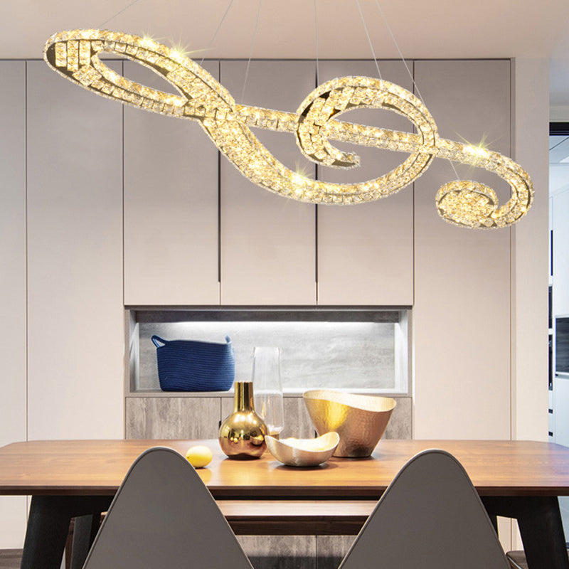 Faceted Crystal Music Note Hanging Light Contemporary Stainless-Steel LED Pendant Chandelier for Bedroom Clearhalo 'Ceiling Lights' 'Chandeliers' 'Modern Chandeliers' 'Modern' Lighting' 1694133