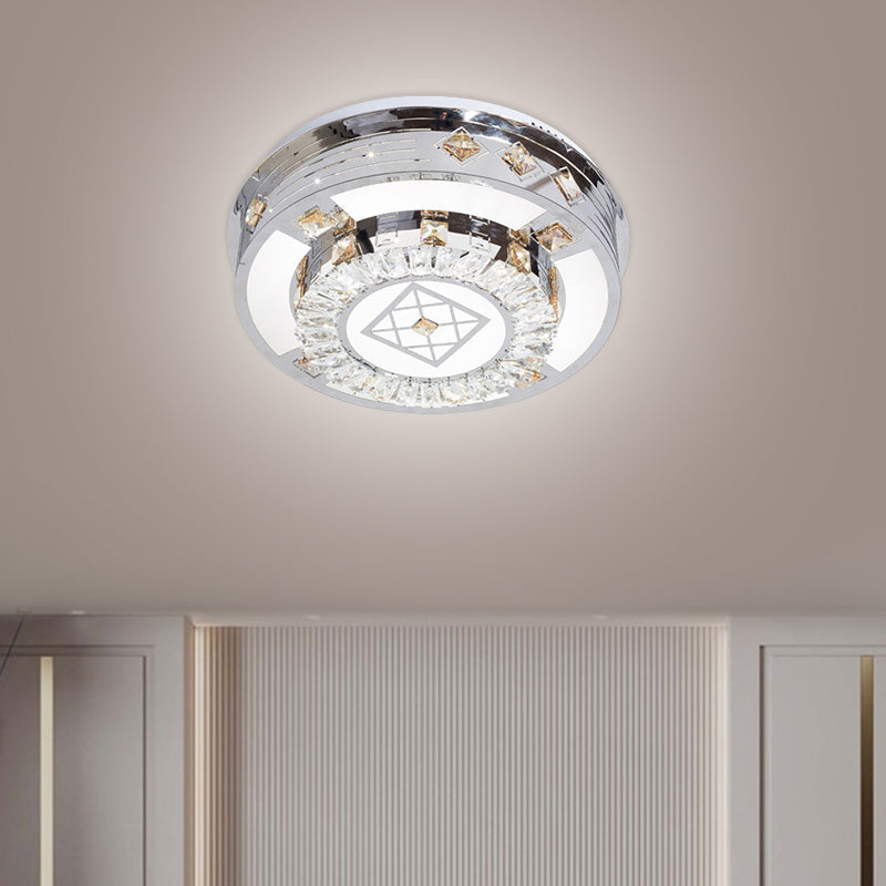 Chrome LED Round Flush Mount Lighting Modernist Faceted Crystal Ceiling Fixture in Warm/White Light, 19.5"/31.5" Wide Chrome 19.5" Clearhalo 'Ceiling Lights' 'Close To Ceiling Lights' 'Close to ceiling' 'Flush mount' Lighting' 1694140