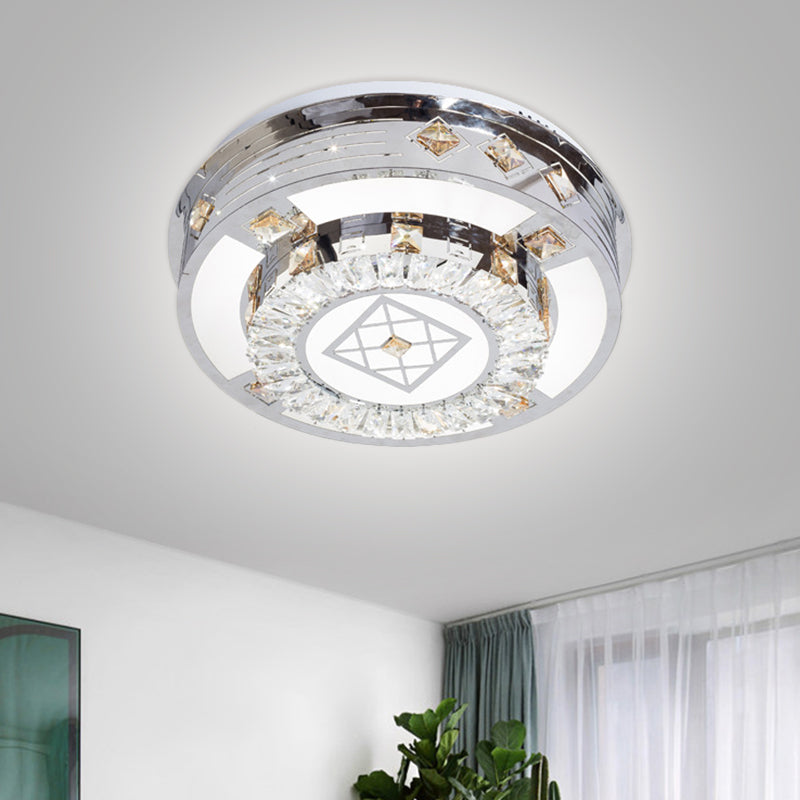 Chrome LED Round Flush Mount Lighting Modernist Faceted Crystal Ceiling Fixture in Warm/White Light, 19.5"/31.5" Wide Clearhalo 'Ceiling Lights' 'Close To Ceiling Lights' 'Close to ceiling' 'Flush mount' Lighting' 1694141