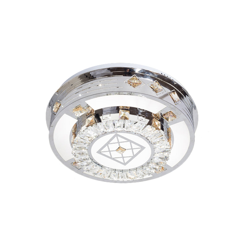 Chrome LED Round Flush Mount Lighting Modernist Faceted Crystal Ceiling Fixture in Warm/White Light, 19.5"/31.5" Wide Clearhalo 'Ceiling Lights' 'Close To Ceiling Lights' 'Close to ceiling' 'Flush mount' Lighting' 1694142