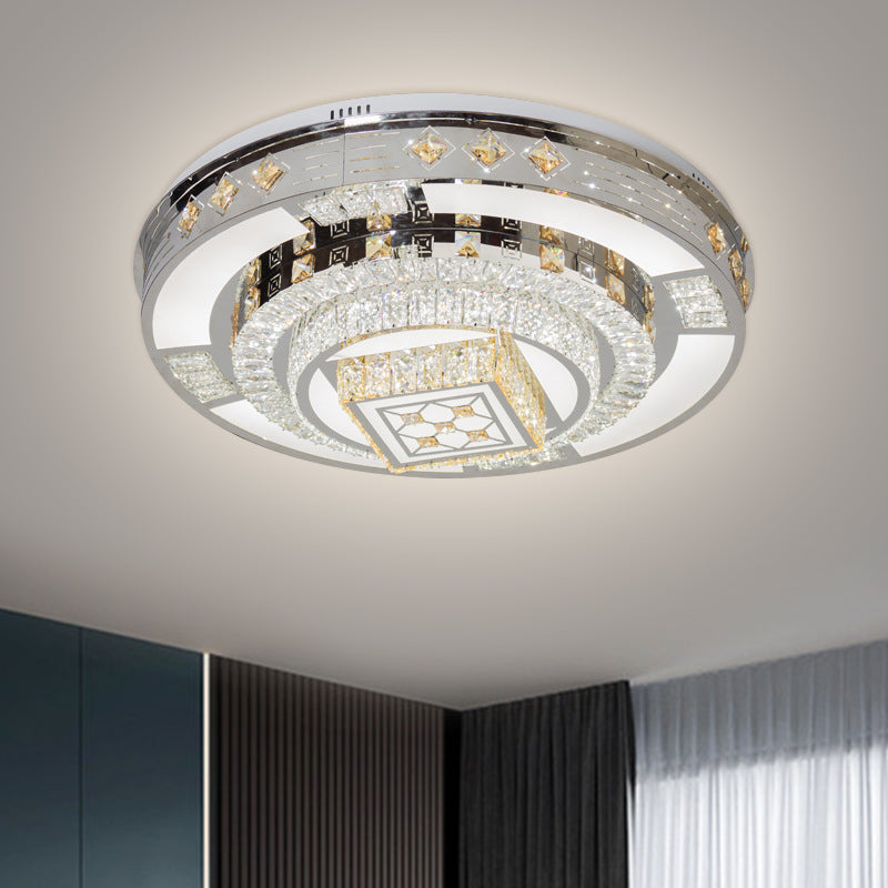 Chrome LED Round Flush Mount Lighting Modernist Faceted Crystal Ceiling Fixture in Warm/White Light, 19.5"/31.5" Wide Chrome 31.5" Clearhalo 'Ceiling Lights' 'Close To Ceiling Lights' 'Close to ceiling' 'Flush mount' Lighting' 1694144