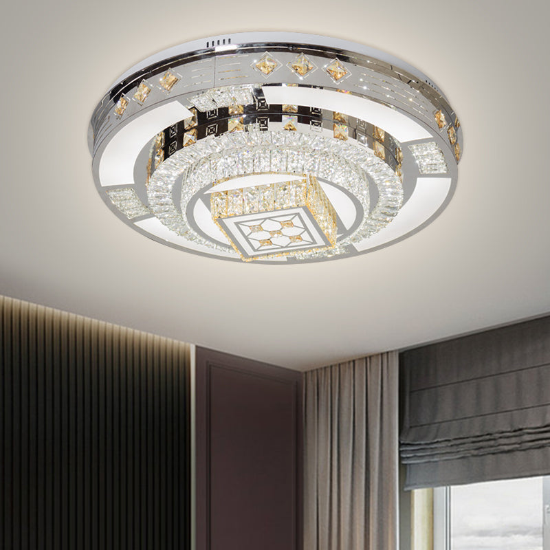 Chrome LED Round Flush Mount Lighting Modernist Faceted Crystal Ceiling Fixture in Warm/White Light, 19.5"/31.5" Wide Clearhalo 'Ceiling Lights' 'Close To Ceiling Lights' 'Close to ceiling' 'Flush mount' Lighting' 1694146