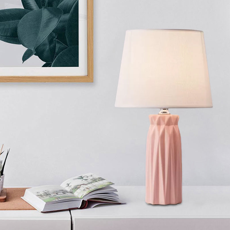 Fabric Cone Reading Light Modernism 1-Bulb Pink/Blue Night Table Lamp with Ceramic Base Pink Clearhalo 'Lamps' 'Table Lamps' Lighting' 1694158