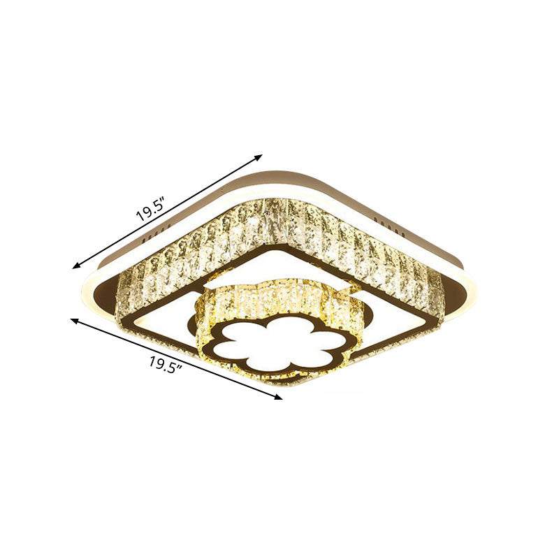 Round/Flower Bedroom Ceiling Lamp Crystal Block LED Contemporary Flushmount Lighting in Silver, Warm/White Light Clearhalo 'Ceiling Lights' 'Close To Ceiling Lights' 'Close to ceiling' 'Flush mount' Lighting' 1694185