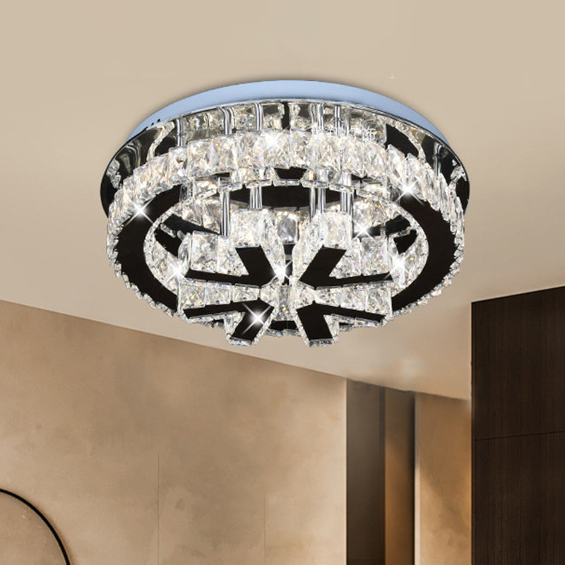 Circle Ceiling Fixture Modern Clear Crystal LED Bedroom Flushmount Lighting with V-Shaped Design Clearhalo 'Ceiling Lights' 'Close To Ceiling Lights' 'Close to ceiling' 'Flush mount' Lighting' 1694266