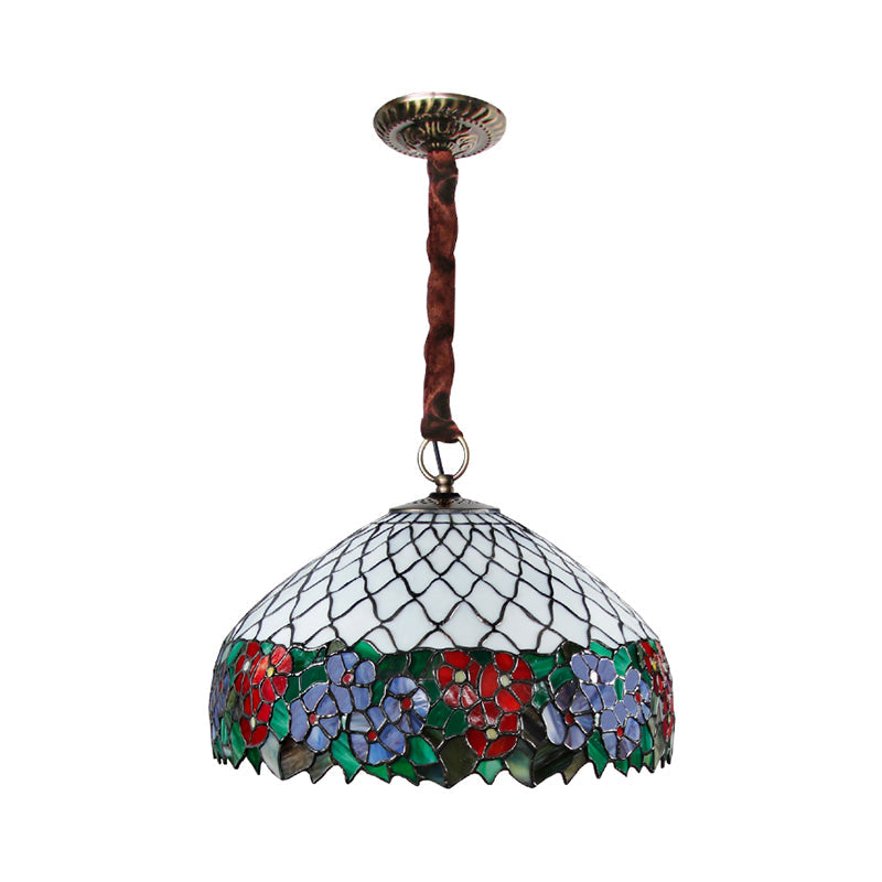 3 Bulbs Living Room Chandelier Light Victorian White Drop Pendant with Floral Cut Glass Shade Clearhalo 'Ceiling Lights' 'Chandeliers' 'Industrial' 'Middle Century Chandeliers' 'Tiffany Chandeliers' 'Tiffany close to ceiling' 'Tiffany' Lighting' 1694397