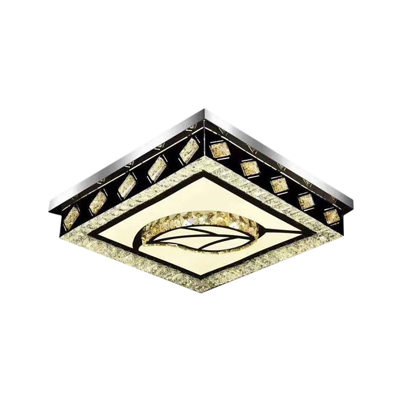 Square Flush Light Fixture Modern Clear Crystal Living Room LED Ceiling Lamp in Nickel with Leaf/Cubic Pattern Clearhalo 'Ceiling Lights' 'Close To Ceiling Lights' 'Close to ceiling' 'Flush mount' Lighting' 1694413