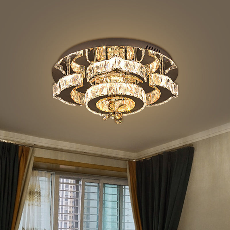 Bloom Faceted Crystal Semi Flush Light Minimalist LED Chrome Ceiling Mounted Fixture Clearhalo 'Ceiling Lights' 'Close To Ceiling Lights' 'Close to ceiling' 'Semi-flushmount' Lighting' 1694552
