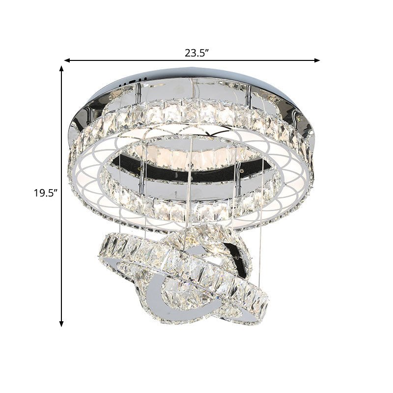 Crystal Block Rings Semi-Flush Mount Minimalism LED Close to Ceiling Lighting in Chrome, Warm/White Light Clearhalo 'Ceiling Lights' 'Close To Ceiling Lights' 'Close to ceiling' 'Semi-flushmount' Lighting' 1694642