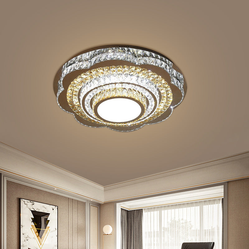 Modernism Floral Ceiling Flush Mount Crystal Block LED Parlor Flushmount in Chrome, Warm/White Light Chrome Clearhalo 'Ceiling Lights' 'Close To Ceiling Lights' 'Close to ceiling' 'Flush mount' Lighting' 1694735