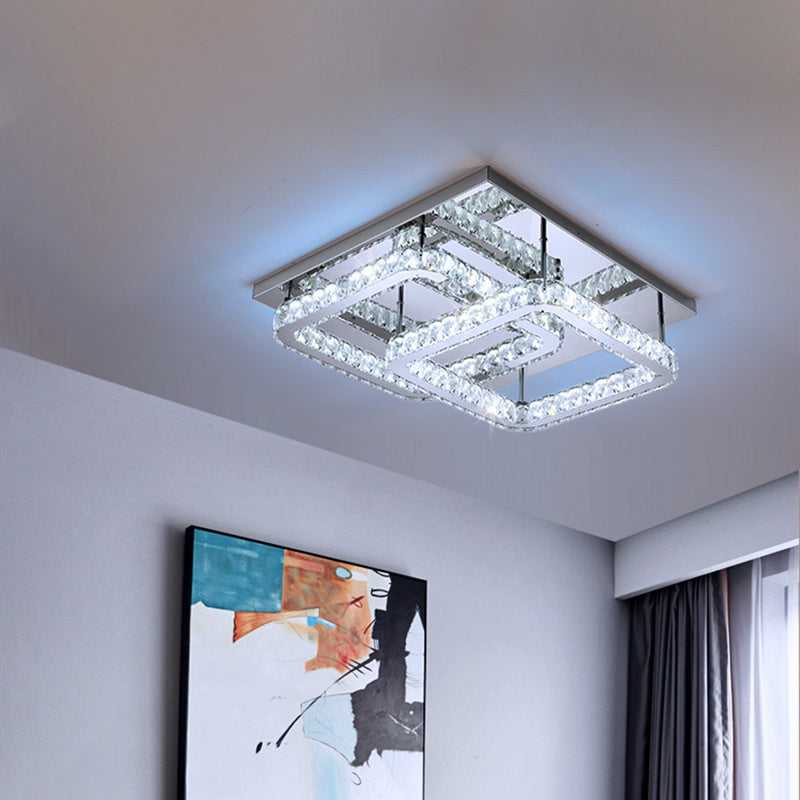 Square Cut Crystal Semi Flush Simple 19.5"/23.5" Width LED Chrome Close to Ceiling Lighting in Warm/White Light Chrome Clearhalo 'Ceiling Lights' 'Close To Ceiling Lights' 'Close to ceiling' 'Semi-flushmount' Lighting' 1694739