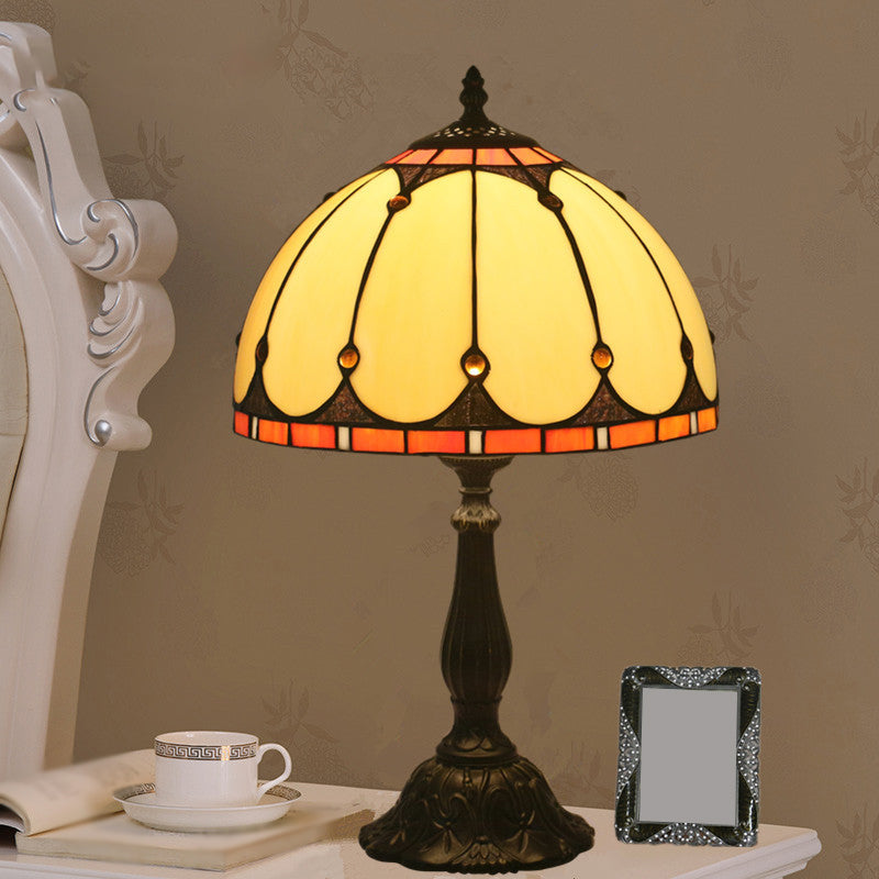 Domed Night Lighting Traditional Cut Glass 1 Head Black Table Lamp with Jeweled Deco Clearhalo 'Lamps' 'Table Lamps' Lighting' 1694765