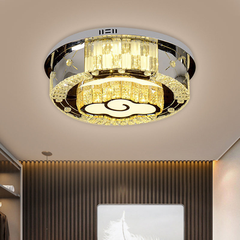Simple Flower/Cloud Ceiling Lamp Clear Crystal LED Bedroom Flush Mount Light Fixture in Stainless-Steel with Round Design Clearhalo 'Ceiling Lights' 'Close To Ceiling Lights' 'Close to ceiling' 'Flush mount' Lighting' 1694782