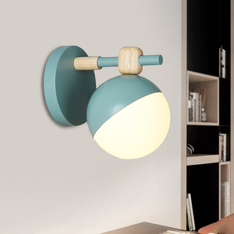 White Glass Globe Wall Mount Nordic 1 Light Wall Light Fixture with Adjustable Shade in Grey/Pink/Yellow Green Clearhalo 'Wall Lamps & Sconces' 'Wall Lights' Lighting' 1694843