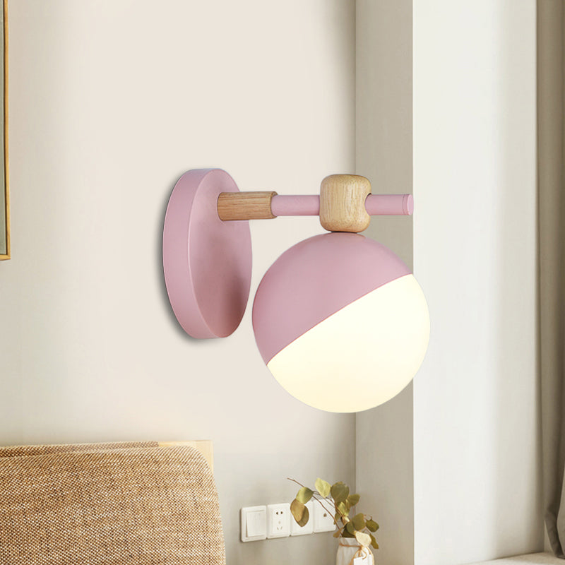 White Glass Globe Wall Mount Nordic 1 Light Wall Light Fixture with Adjustable Shade in Grey/Pink/Yellow Clearhalo 'Wall Lamps & Sconces' 'Wall Lights' Lighting' 1694848