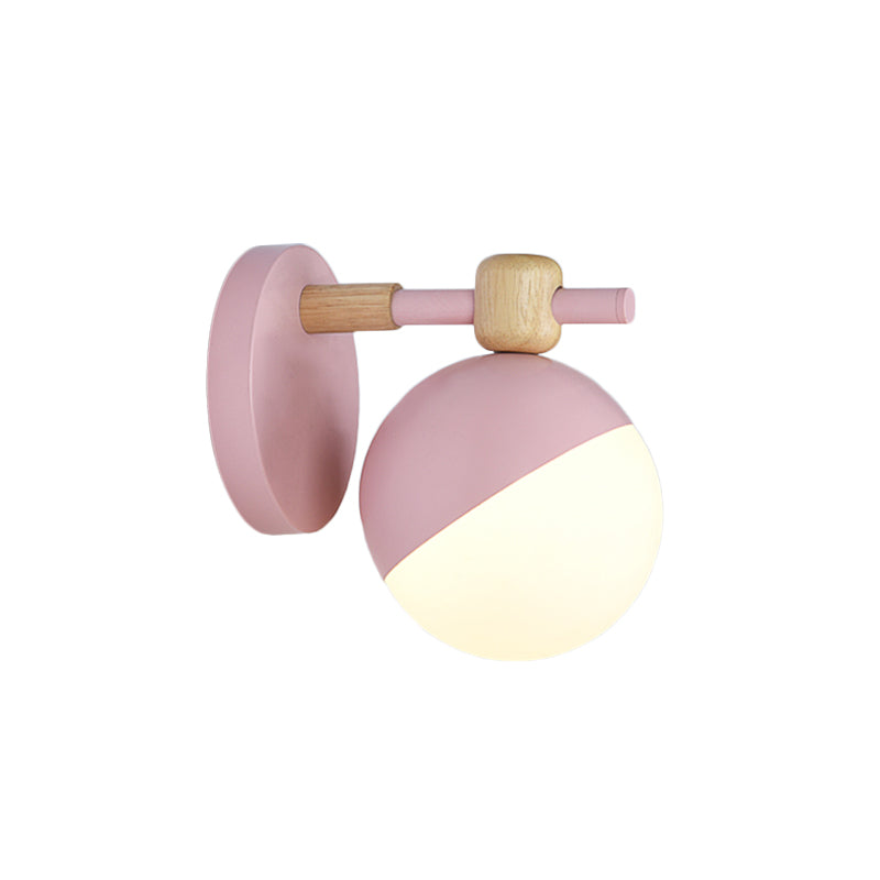 White Glass Globe Wall Mount Nordic 1 Light Wall Light Fixture with Adjustable Shade in Grey/Pink/Yellow Clearhalo 'Wall Lamps & Sconces' 'Wall Lights' Lighting' 1694849