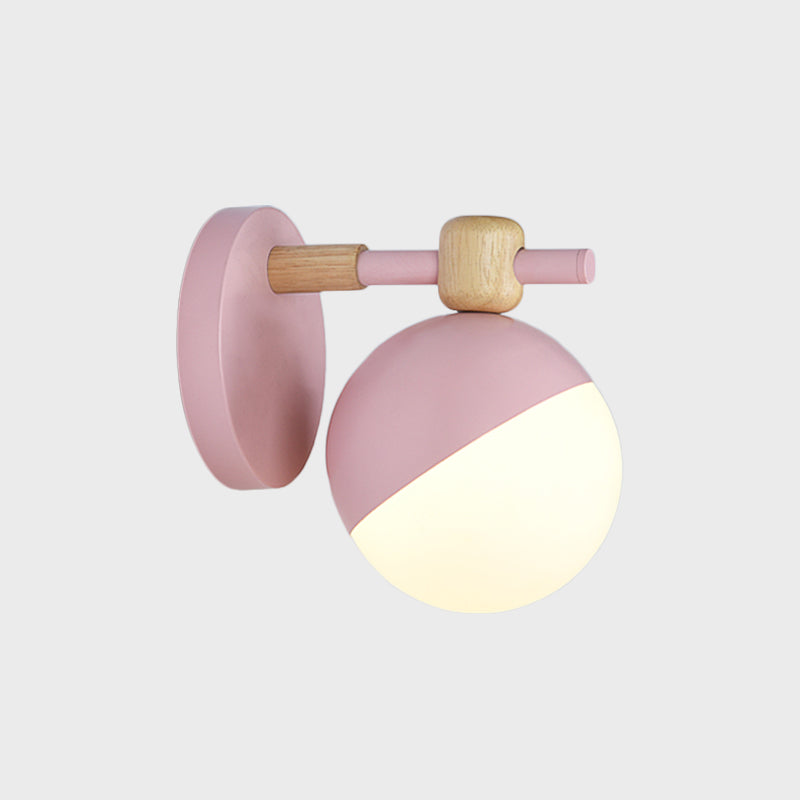 White Glass Globe Wall Mount Nordic 1 Light Wall Light Fixture with Adjustable Shade in Grey/Pink/Yellow Clearhalo 'Wall Lamps & Sconces' 'Wall Lights' Lighting' 1694850