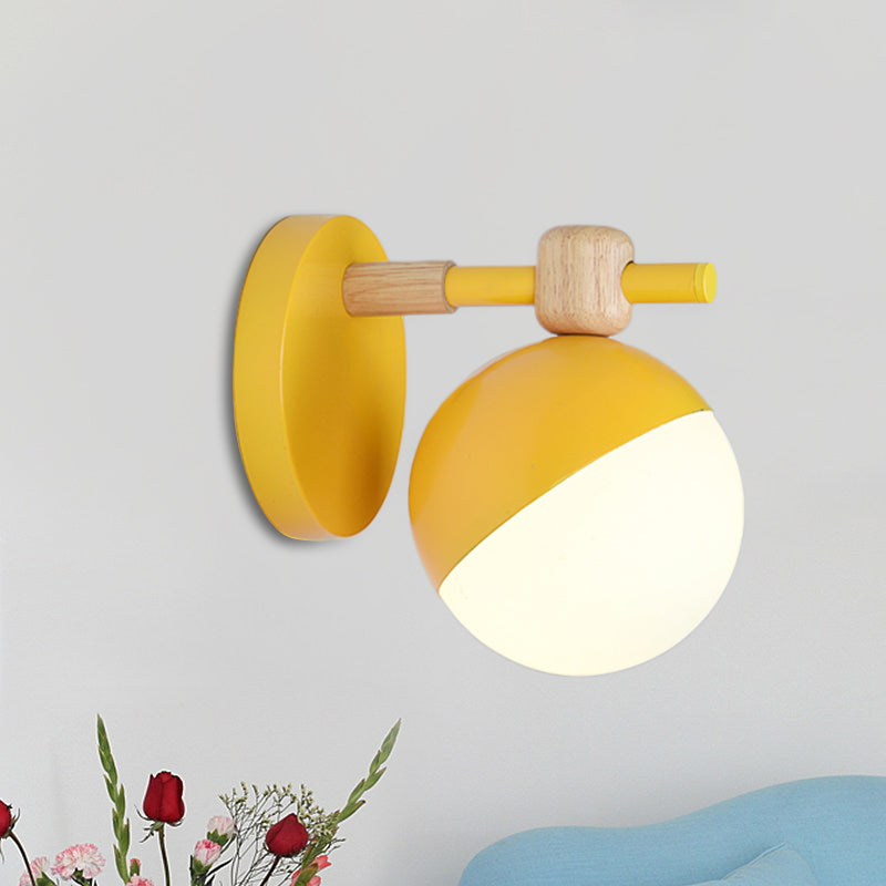 White Glass Globe Wall Mount Nordic 1 Light Wall Light Fixture with Adjustable Shade in Grey/Pink/Yellow Yellow Clearhalo 'Wall Lamps & Sconces' 'Wall Lights' Lighting' 1694851