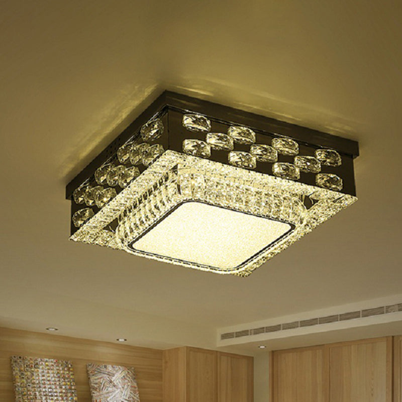 Round/Square Ceiling Lighting Minimalism Beveled Crystal LED Chrome Flush Mount Fixture in Warm/White Light Clearhalo 'Ceiling Lights' 'Close To Ceiling Lights' 'Close to ceiling' 'Flush mount' Lighting' 1694876