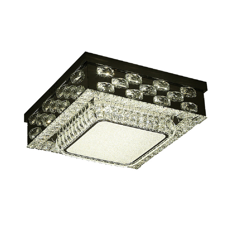 Round/Square Ceiling Lighting Minimalism Beveled Crystal LED Chrome Flush Mount Fixture in Warm/White Light Clearhalo 'Ceiling Lights' 'Close To Ceiling Lights' 'Close to ceiling' 'Flush mount' Lighting' 1694877