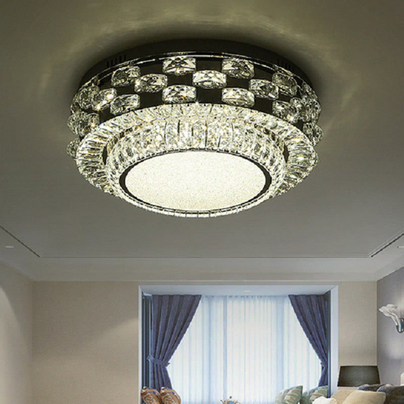 Round/Square Ceiling Lighting Minimalism Beveled Crystal LED Chrome Flush Mount Fixture in Warm/White Light Chrome Round Clearhalo 'Ceiling Lights' 'Close To Ceiling Lights' 'Close to ceiling' 'Flush mount' Lighting' 1694879