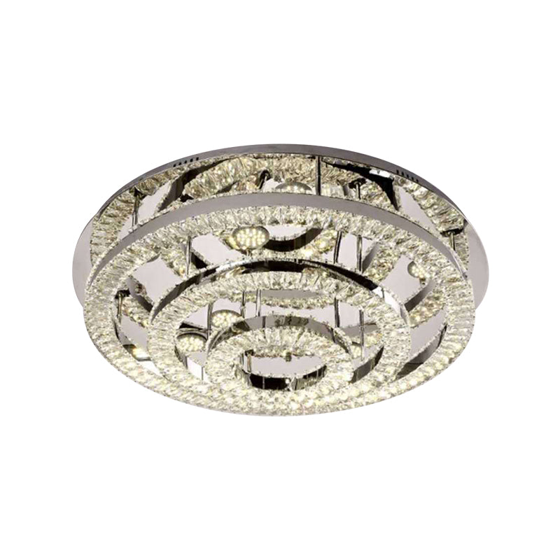 Layered Ring Crystal Block Ceiling Lamp Contemporary LED Chrome Semi Flush Mount in Warm/White Light Clearhalo 'Ceiling Lights' 'Close To Ceiling Lights' 'Close to ceiling' 'Semi-flushmount' Lighting' 1694924