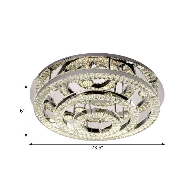 Layered Ring Crystal Block Ceiling Lamp Contemporary LED Chrome Semi Flush Mount in Warm/White Light Clearhalo 'Ceiling Lights' 'Close To Ceiling Lights' 'Close to ceiling' 'Semi-flushmount' Lighting' 1694925