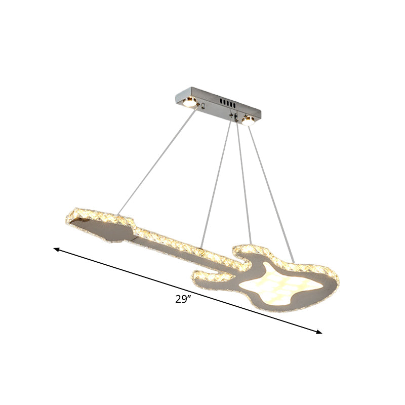 Guitar Clear Crystal Hanging Chandelier Simple Stainless-Steel LED Suspension Lighting Fixture for Dining Room Clearhalo 'Ceiling Lights' 'Chandeliers' 'Modern Chandeliers' 'Modern' Lighting' 1694950