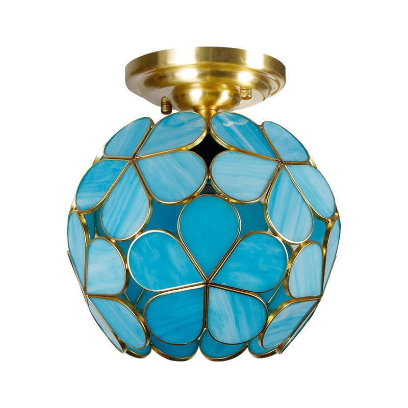 Single Light Flower Ceiling Fixture Victorian White/Pink/Orange Stained Glass Semi Mount Lighting Clearhalo 'Ceiling Lights' 'Chandeliers' 'Close To Ceiling Lights' 'Close to ceiling' 'Semi-flushmount' 'Tiffany close to ceiling' 'Tiffany' Lighting' 1694991